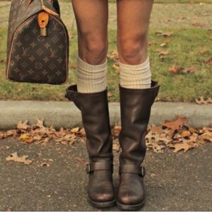 Frye Veronica Tall Slouch Engineer Boots Distressed Brown Leather Size 10